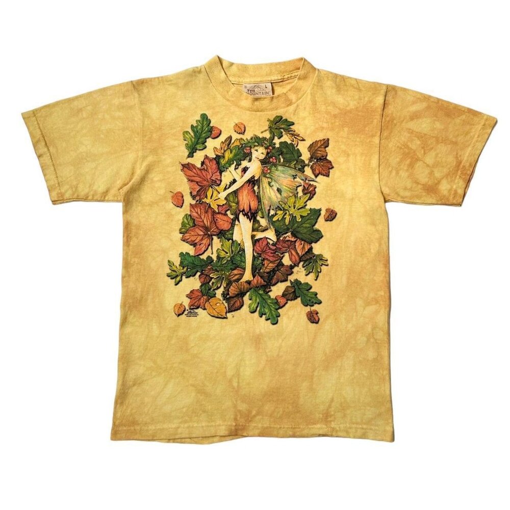 Y2K Vintage Autumn Fairy T-shirt The Mountain Tie Dye 2000 Fall Leaves Motif. - Picture 1 of 6